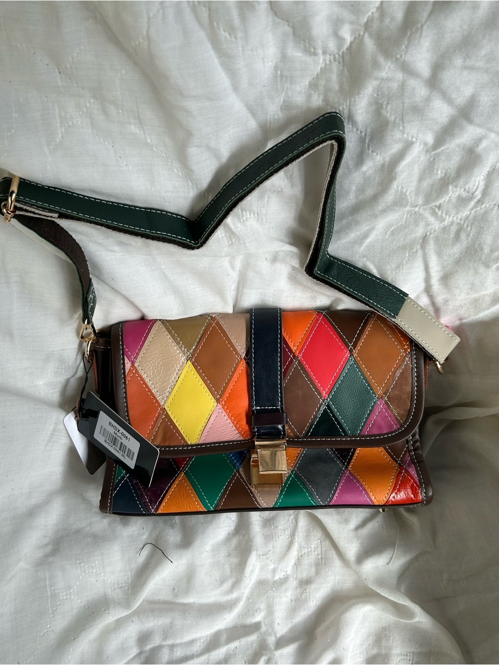 Multi-Color Diamond Patchwork Shoulder Bag